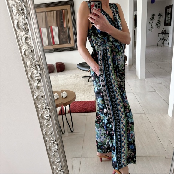 Raga Anthropologie Jumpsuit Multicolor Paisley Floral Sleeveless V-neck Size L - Picture 1 of 10